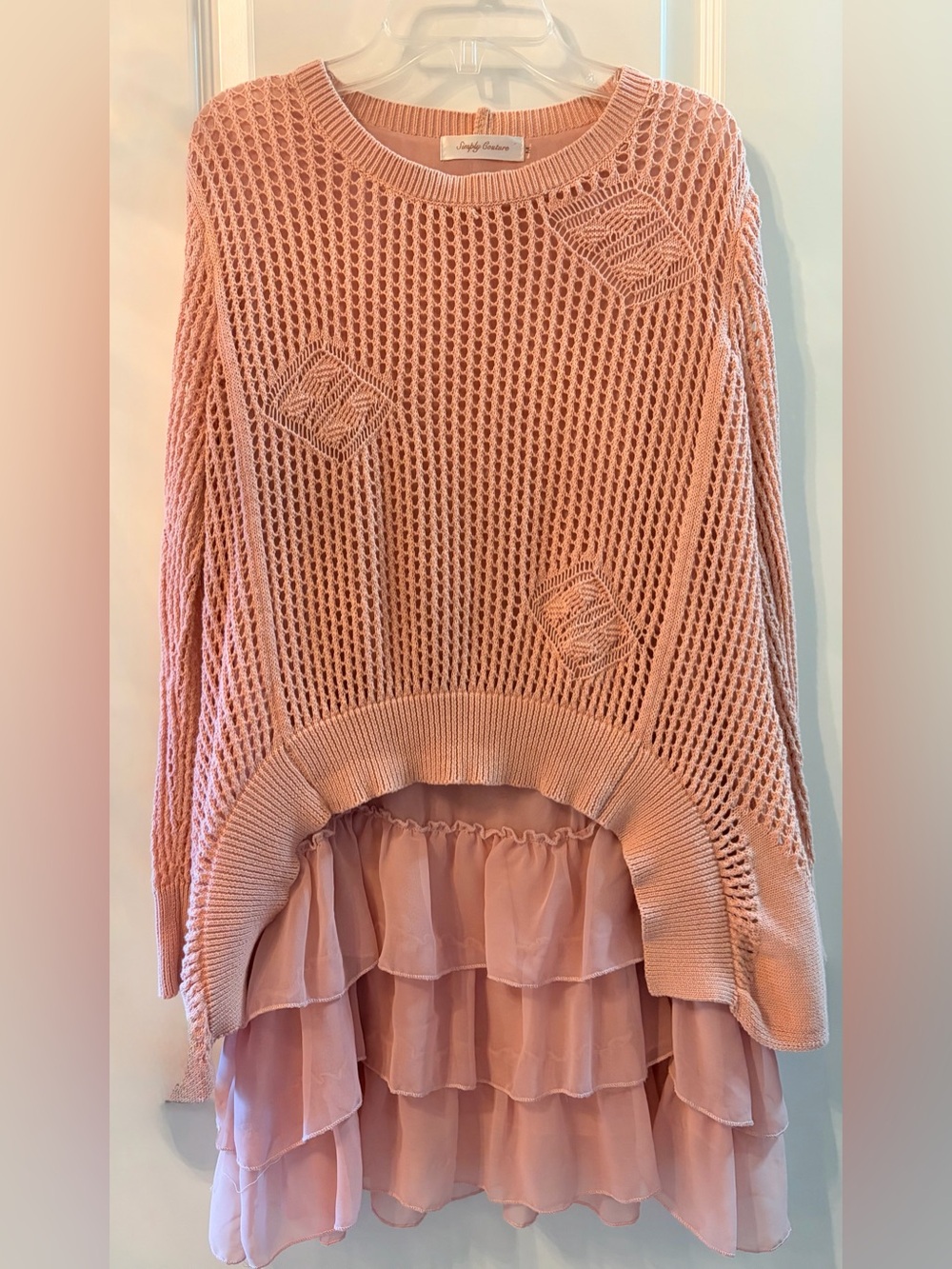 Simply Couture Pink Ruffle Slip and Sweater Dress With Button Down Back Accent M